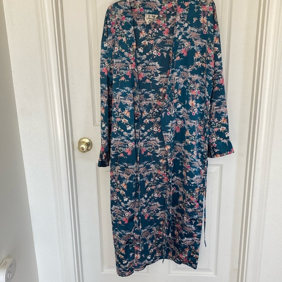 Jaase Japanese Kimono Floral Wrap Dress Size M Blue Pink White Green - Picture 13 of 14